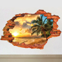 Landscape painting self-adhesive 3D stereo sunset seascape bedroom study living room wall decoration background Wall Stickers Wall Stickers Large