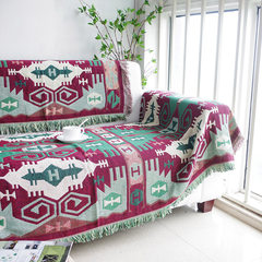 古典棉线几何图案沙发垫沙发巾盖毯垫子北欧宜家加厚防滑 双面使用龟背纹 90+17垂边*160cm