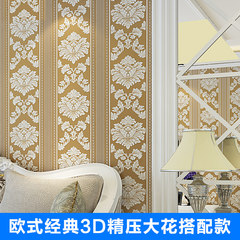 European style simple non-woven fabric 3D three-dimensional fine pressure wallpaper, Damascus living room, bedroom, TV background wall wallpaper Khaki W60603 Wallpaper only