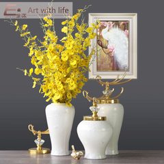The new Chinese style model of living room decor decoration ceramic vase Home Furnishing creative storage tank equipment White light body A+B+C+6 beam yellow jump