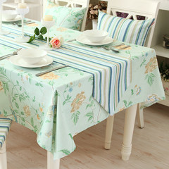 Tablecloth cloth art stripe table cloth modern tea table cloth table flag round table chair cover pure and simple American can customize bird and tree -- green blue stripe table flag table cloth 130× 180 cm