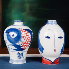 Jingdezhen blue and white porcelain vases inserted through creative hand-painted modern living room decoration decoration Home Furnishing