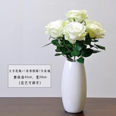 Small pure and fresh table flower art setting piece TV ark porch sitting room vase dancing orchid imitation flower suit decoration large vase +1 bunch of light green 7 French roses