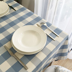 Simple waterproof cloth Blue Plaid tablecloth Mediterranean table cloth round tea table cloth rectangular living room desk Big blue plaid (waterproof) 90+17 vertical *110cm