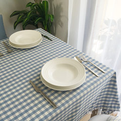 Simple waterproof cloth Blue Plaid tablecloth Mediterranean table cloth round tea table cloth rectangular living room desk Small blue plaid (waterproof) 90+17 vertical *110cm
