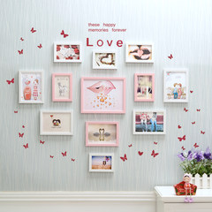 12 heart-shaped picture frame combination wall, photo wall, photo wall, creative home, fashion small wall combination send Butterfly Stickers White + blue (Pink Memory) + Red Butterfly sticker