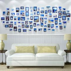 A wall photo wall photo frame wall modern living room background wall creative retro living room bedroom hanging wall photo frame combination 88B white blue combination