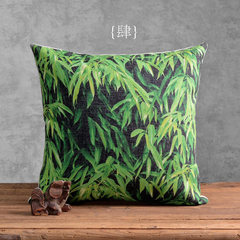 Creative green bamboo modern new Chinese art cotton and linen pillow case tea house sofa cushion creative cloth art pillow by large size pillow: 50X50cm