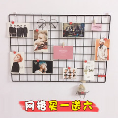Girls` heart Nordic wind barbed wire grid photo wall hanging dormitory ins frame wall frame decoration clamp no trace nail black thick mesh 35*35cm