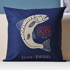 Song of ice and fire game family badges Nordic ikea cotton and linen pillow cases office car cushions 45× 45 pillowcase no pillow core tully family silver trout
