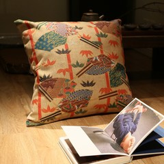 棉麻亚麻沙发抱枕靠垫靠包 日式风格浮世绘图案 日式装修百搭靠包 小号（45*24厘米） B款-不含心