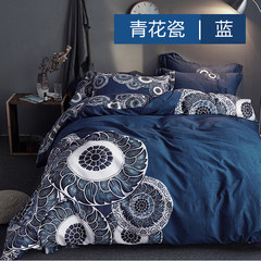 Autumn/winter 2017 new cotton wool worsted four-piece set thickened, warm, all-cotton ecological worsted bedding set blue porcelain 1.8m (6ft) bed