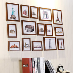 [widen thickening] high quality photo wall, 15 photo frames, wedding photo studio, picture frame, living room, study room Coffee color, teak wood color