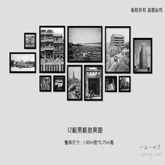 Old Guangzhou decorative painting, street view building pictures, wall hung paintings, black and white photography, framed paintings, restaurant murals, old picture paintings 12 frames with black frame