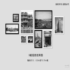 Old Guangzhou decorative painting, street view building pictures, wall hung paintings, black and white photography, framed paintings, restaurant murals, old picture paintings Mix and match 9 pieces