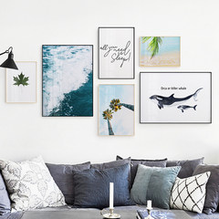 More love home decoration painting combination of modern living room photos, wall hanging drawings, large size metal frame painting ins home Story of the sea