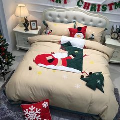 Autumn and winter thick warm four piece cartoon christmas cotton 80 Egyptian cotton bedding sanding Kit Bed linen Four pieces of Christmas ceremony 1.8 meter quilt cover 200*230cm
