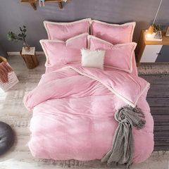 Autumn and winter warm quilt cover shellfish pure color crystal velvet coral velvet suite farai flanges three or four thickened princess powder default bed sheets can be customized bed hats