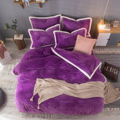 Autumn and winter warm quilt cover shellfish pure color crystal velvet coral velvet suite farai flanges three or four thickened soy purple default bedspread can be customized bed hat style
