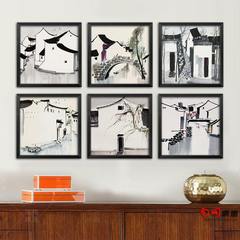 Jiangnan traditional ink painting decorative painting style restaurant dining room living room wall entrance of the new Chinese murals 150*150 Simple white clean frame Oil film laminating + low reflective organic glass