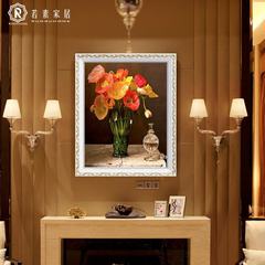 Floral sofa backdrop decoration painting Tryptich vase mural mural painting porch corridor high-end bedroom garden painting 30*40cm Black frame Single price, multiple, please dial number
