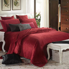 韩版单双人纯色加厚珊瑚绒四件套床品套件床单式冬季保暖被套 酒红色 床单式 1.2m（4英尺）床