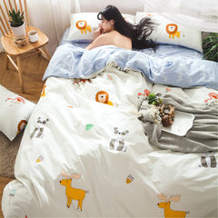 Simple cotton four piece 1.5m1.8m bedding, all cotton cartoon, small fresh bed sheets, quilt cover, bedclothes, bedspread, playmate (1.5m) (5 feet) bed.