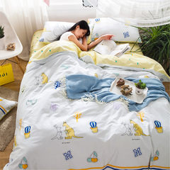 Simple cotton four piece 1.5m1.8m bedding, full cotton cartoon, small fresh bed sheet, quilt cover, bedclothes, bed sheet, three kangaroo 1.5m (5 ft) bed.