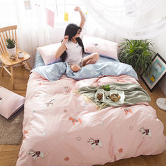 Simple cotton four piece 1.5m1.8m bedding, full cotton cartoon, small fresh bed sheet, quilt cover, bedclothes, bed sheet, roundabout 1.5m (5 feet) bed.
