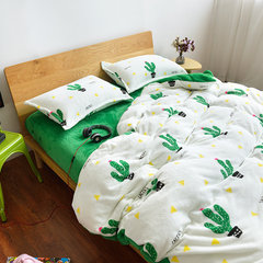 Good quality Nordic simple and thickened flannel thermal fleece four-piece bed sheet type winter double 1.8m set cactus - French fleece four-piece set 2.0m bed (suitable for 220*240cm quilt)