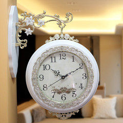 欧式双面挂钟客厅静音两面挂表创意时尚时钟田园现代简约石英钟表 20英寸