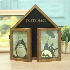 Creative 5 inch 6 inch Totoro blackboard combined wood table folding frame wall retro wooden frame 3 inch Dark 6 inches