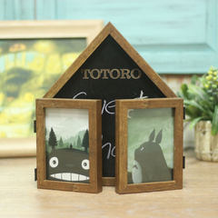 Creative 5 inch 6 inch Totoro blackboard combined wood table folding frame wall retro wooden frame 3 inch Dark 5 inches