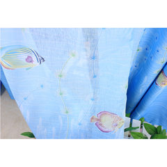 Special curtains, window screens, undersea world, Mediterranean lovely cartoon baby room, children's room, boys and girls bedroom Without shade head + flat Blue fish yarn