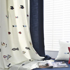 American blue Mediterranean cotton stitching embroidery curtain children bedroom boy girl small window How many meters do you need to take? Blue cloth