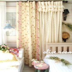 South Korea imported cotton lace embroidery scalloped skirt Beige yarn British rose curtains 1 meters / width (height less than 2.8 meters) Beige rose pink