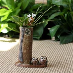 Japan imported ceramic vase Handmade owl flower tea incense flower ornaments desktop
