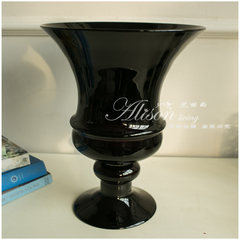 The new classical style glass glass vase black foot high flower Florist floral decor accessories Home Furnishing Black Vase