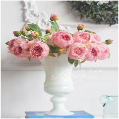 The new classical style glass glass vase black foot high flower Florist floral decor accessories Home Furnishing White vase +12 Pink Peony