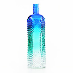 欧式透明玻璃花瓶彩色插花瓶复古酒瓶阳台客厅摆件三件包邮 蓝色酒瓶