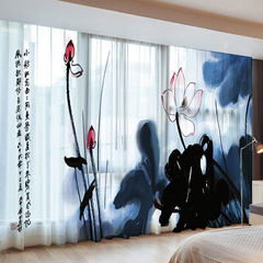 Cut off the Chinese high-end bedroom curtain gauze customized villa living room study [] Daqian freehand lotus Per square price Cambric