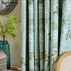 American country garden full shade curtain ZG18 fresh green blue bedroom bedroom window shade curtains finished products Without shade head + flat Window curtains
