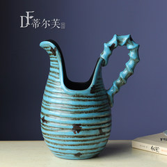 European style ceramic vase stripes milk pot pottery vase of flower vase old American retro Decor Split vase