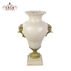 European style of the ancient ceramic and bronze vase Home Furnishing jewelry creative decoration flower flower ornaments American living room table White crack porcelain
