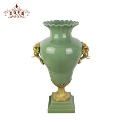 European style of the ancient ceramic and bronze vase Home Furnishing jewelry creative decoration flower flower ornaments American living room table Longquan glaze