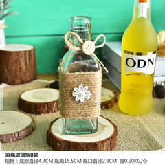 zakka日式简约手工麻绳创意玻璃花瓶桌面小花插花器干花植物瓶子 麻绳玻璃瓶-B