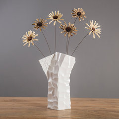 Jing Quan modern minimalist White Ceramic Vase Decoration Room Table Decor porcelain art flower flower Vase + (6 flowers)