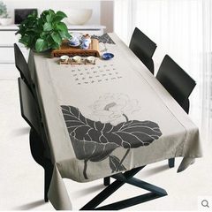 The new Chinese ink silk darktoy classical luxury cloth cloth cloth lotus table cloth tablecloth into large variety White linen 140*180cm (home page is better)