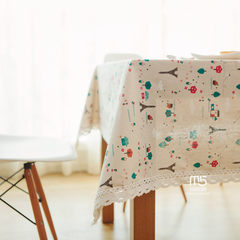 ZAKA Nordic cotton and hemp rectangular tablecloth day and coffee table tablecloth, Japanese cloth art square imitation Linen Tablecloth cartoon tower 80*80cm
