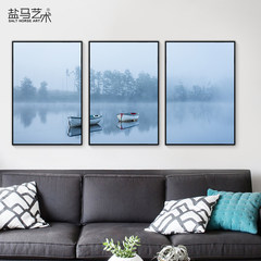 Modern living room decorative landscape painting triptych paintings simple restaurant mural sofa backdrop of a box draw 70*70 Simple log color grain frame Oil film laminating + low reflective organic glass